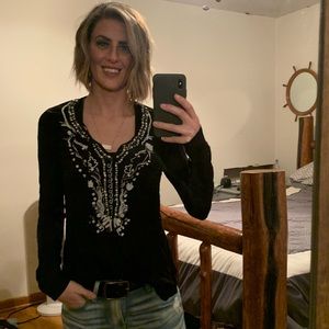 Womens black beaded tunic top